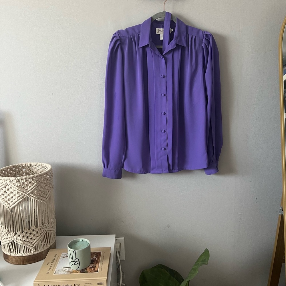 Vintage 80s Josephine Purple Blouse with Matching Scarf